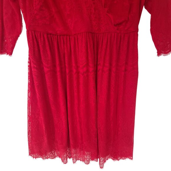 Lane Bryant 18 Red Lace Surplice Sheath Dress 3/4 Sleeves Plus V-Neck Elegant - Picture 2 of 11